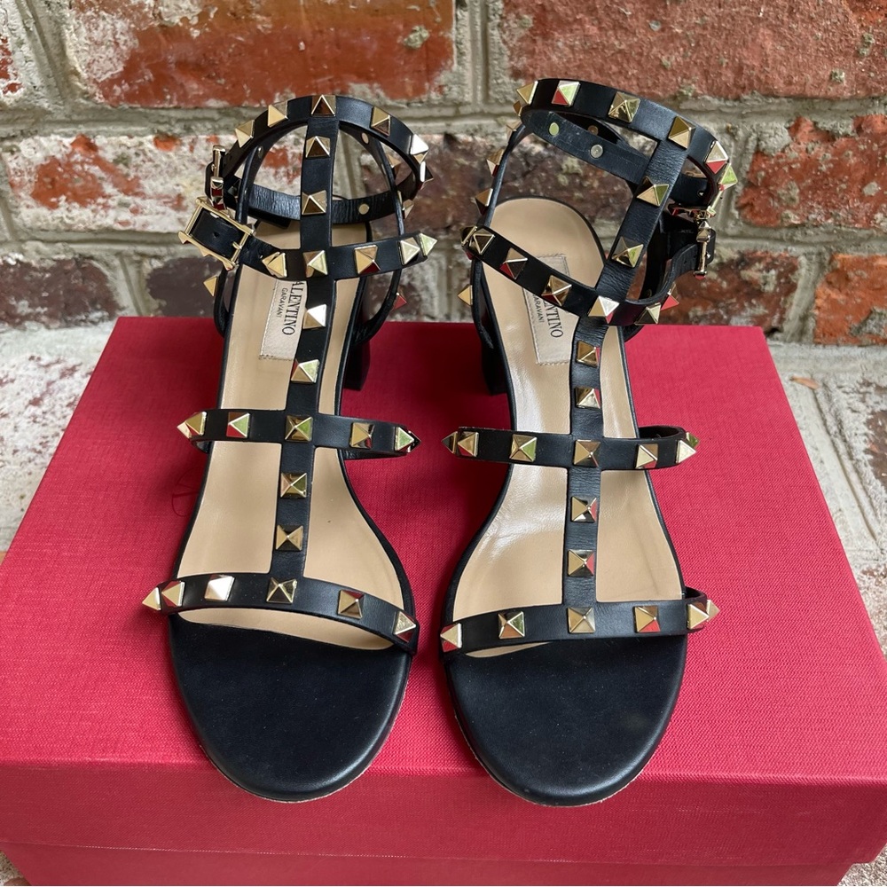 Valentino Garavani Black Rockstud Calfskin Ankle Strap Sandal 60 Mm 38 - Picture 7 of 12